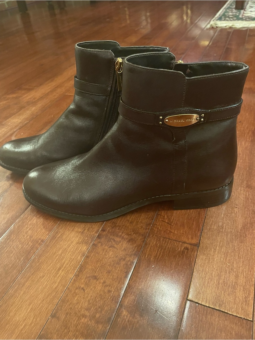 Michael Kors Chocolate Brown Leather Ankle Boots with Gold Hardware - 10